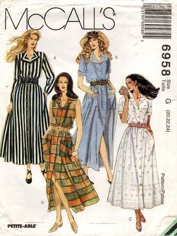 1990s Dress, Patron Vintage, Buttoned Dress, Vogue Sewing Patterns, Mccalls Sewing Patterns, Motif Vintage, Miss Dress, Sewing Pattern Sizes, Dress Sewing Pattern