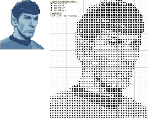 Mr. Spock Cross Stitch Pattern by *black-lupin on deviantART Star Trek Cross Stitch, Star Trek Logo, Mr Spock, Spock, Cross Stitch Patterns Free, Free Cross Stitch, Cross Stitch Charts, Plastic Canvas Patterns, Canvas Patterns