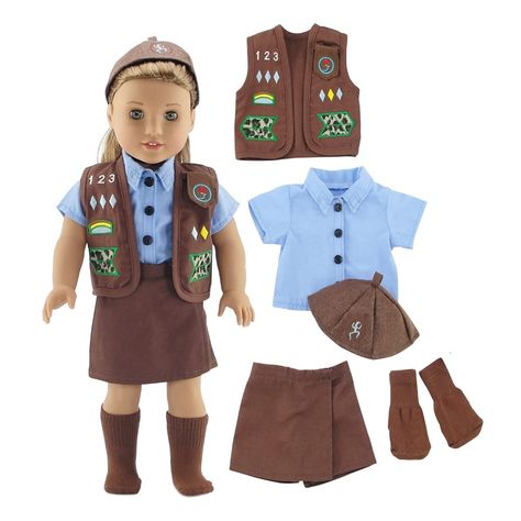 Girl Scout Brownie Uniform, Brownie Uniform, American Girl Doll Sets, Journey Girl Dolls, Brownie Girl Scout, American Girl Doll Diy, American Girl Accessories, American Girl Doll Accessories, American Girl Doll Clothes Patterns