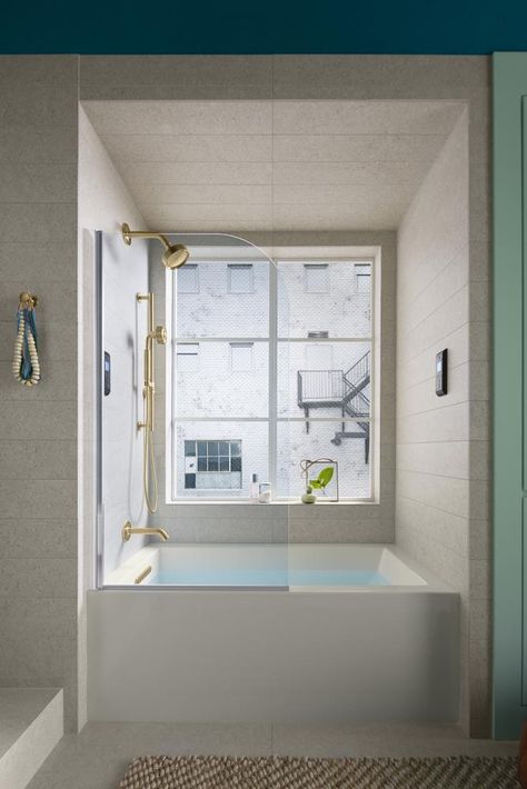 Soaking Tub Shower Combo, Bathroom Tub Shower Combo, Bathtub Shower Combo, Bath Screen, Bathroom Tub Shower, Bathroom Redesign, Hall Bathroom, Soaking Bathtubs, Tub Shower Combo