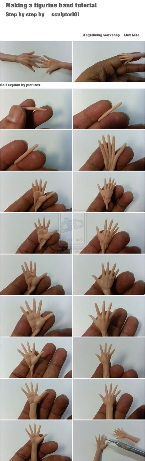 Hand Tutorial, Hands Tutorial, Sculpting Tutorials, ดินปั้น Polymer Clay, Fondant Figures, Polymer Clay Dolls, Clay Figures, Doll Tutorial, Sculpting Clay