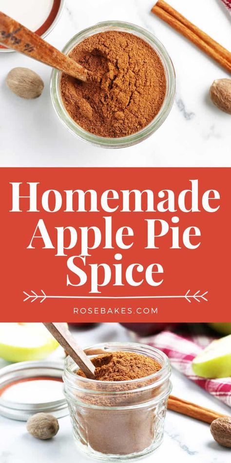 Homemade Apple Pie Spice is so easy to make with a mixture of cinnamon, ground nutmeg, allspice, and ginger. With only four ingredients, you can mix up your own spice blend to use in apple dishes, sweet potatoes, fruit crisps, pumpkin bread, and more! Apple Pie Spice Recipe, Diy Spice Mix, Pie Spice Recipe, Homemade Dry Mixes, Homemade Spice Mix, Homemade Apple Pie, Fall Baking Recipes, Homemade Snickers, Spice Mix Recipes