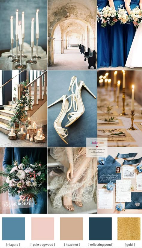 Blue and Gold Wedding Theme for Elegant Winter Wedding | itakeyou.co.uk #weddingtheme #elegantwedding #wedding Blue And Gold Wedding Theme, Pale Dogwood, Blue And Gold Wedding, Blue Winter Wedding, Elegant Winter Wedding, Gold Wedding Theme, Wedding Themes Winter, Winter Wedding Colors, Gold Color Scheme