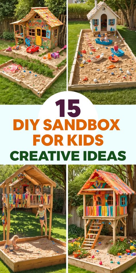 Create a safe and enjoyable play area for children with these clever DIY sandbox concepts. Firstly, choose a prime location in your backyard or outdoor setting that is easily accessible. Opt for smooth-edged wooden boards or repurposed containers to fashion the sandbox of your desired size and shape. Lay a weed barrier fabric before filling with play sand to maintain cleanliness. To shield the sand from the elements, add a lid or cover when not in use. Sandbox For Kids, Painted Playhouse, Build A Sandbox, Sandbox Cover, Wooden Sandbox, Backyard Sandbox, Diy Sandbox, Kids Sandbox, Play Sand