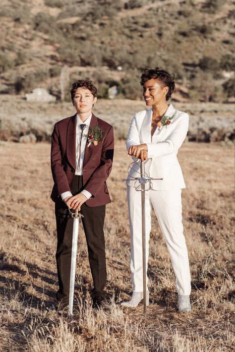 Queer Women Wedding, Gender Neutral Wedding Attire, Black Queer Wedding, Queer Wedding Attire, Queer Suits Wedding, Queer Wedding Suit, Wlw Wedding Suit, Butch Wedding Attire, Nonbinary Wedding Attire