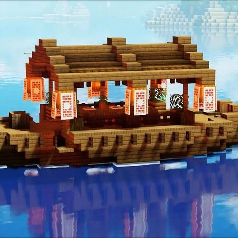 Boat House Ideas, Epic Minecraft Houses, House Ideas For Minecraft, Japanese Minecraft Builds, Ideas For Minecraft, Banner Patterns, Minecraft Japanese House, Boathouse Design, Minecraft Japanese