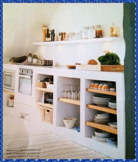 Low Cupboard, Open Cabinets, Concrete Kitchen, Trendy Kitchen, Concrete Countertops, Wood Kitchen, Kitchen Shelves, Küchen Design, Rustic Kitchen