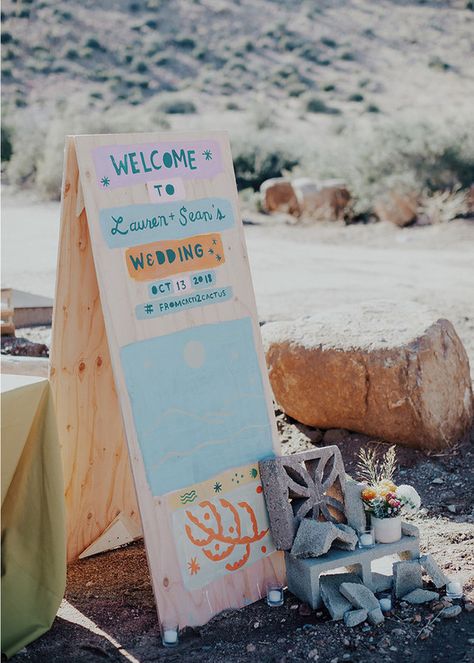 Handmade Wedding Signs, Hand Painted Wedding Welcome Sign, Hand Painted Wedding Signs, Painted Wedding Signs, Wedding Welcome Signage, Desert Color Palette, Nyc Coffee Shop, Welcome Signage, Nyc Coffee