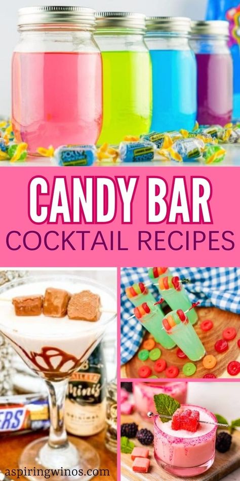 Candy Themed Cocktails, Candy Drinks Alcohol Recipes, Bar Drink Ideas, Candy Cocktail Recipes, Sweet Cocktail Recipes, Boozy Candy, Campout Ideas, Candy Alcohol Drinks, Sweet Martini