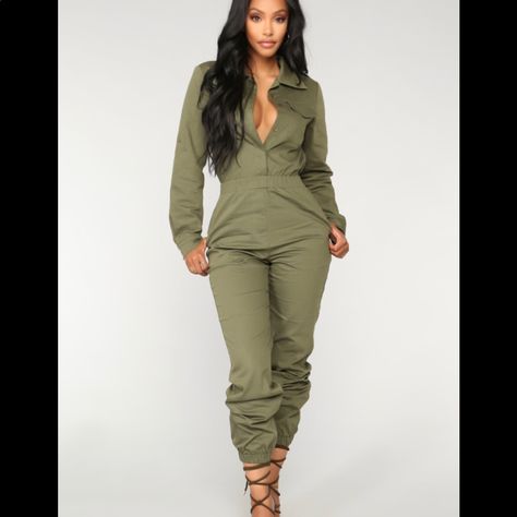 Brand New With Tags Olive Aviator Jumpsuit Olive Jumpsuit, Fashion Nova Jumpsuit, Green Jumpsuit, Streetwear Casual, Fashion Nova Pants, Jumpsuit Online, 2022 Trends, Spring Fabric, Solid Color Shirt