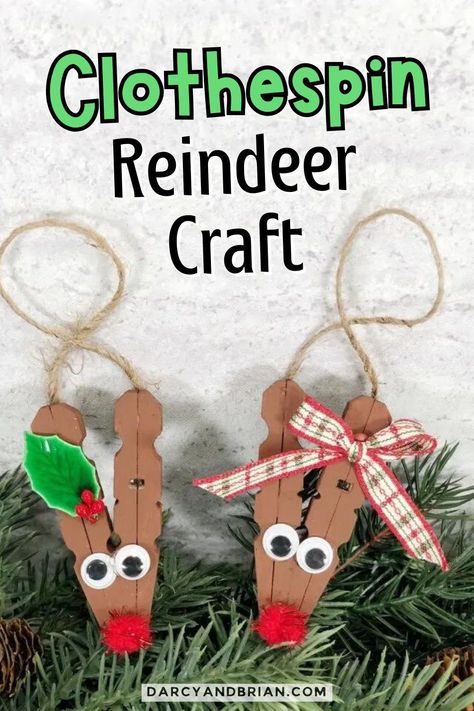 Unleash your creativity this holiday season with our whimsical clothespin reindeer craft! These charming little creations bring a delightful touch to your festive decor. Using standard wooden clothespins, you'll transform simple materials into adorable reindeer that can be displayed or gifted. Perfect for kids and families to enjoy together, this craft encourages imaginative play while adding a personal touch to your holiday celebrations. Get ready to craft some magic! Christmas Craft With Clothes Pins, Clothespin Rudolph Ornament, Reindeer Ornaments Popsicle Sticks, Clothpins Crafts For Kids, Clothespin Christmas Craft, Clothes Pin Reindeer Crafts, Craft With Clothes Pins, Reindeer Projects For Kids, Simple Xmas Crafts For Kids