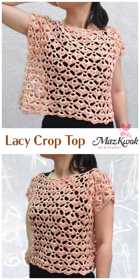 Crop Top Pattern, Crochet Sweater Pattern Free, Lacy Tops, Crochet Ladies Tops, Jelly Rolls, Crochet Tops Free Patterns, Crochet Summer Tops, Crochet Summer, Double Crochet Stitch