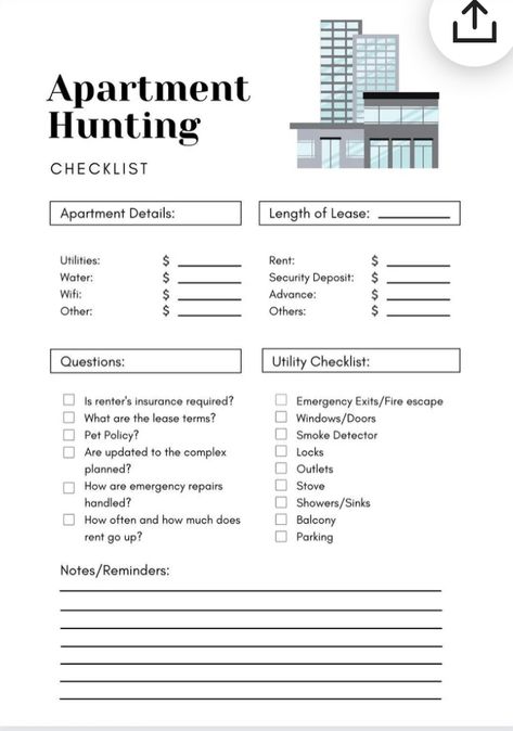 Apartment Hunting Checklist, Moving Out Checklist, Hunting Checklist, House Hunting Checklist, Low Income Apartments, New Home Checklist, First Apartment Checklist, Apartment Needs, Apartment Hunting