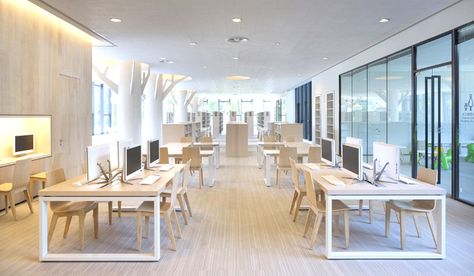 vermilion zhou shanghai jiading public library Group Study Room, Bolon Flooring, Cheap Office Furniture, Interior Kantor, Study Cafe, Corporate Interiors, Office Layout, Library Design, Indoor Air Quality