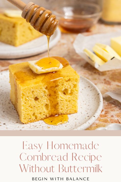 This easy homemade cornbread without buttermilk results in fluffy cornbread with a hint of sweetness thanks to the addition of honey. Cornbread Recipe Without Buttermilk, Cornbread Without Buttermilk, Traditional Cornbread Recipe, Homemade Cornbread Recipe, Easy Homemade Cornbread, Fluffy Cornbread, Leftover Cornbread, Cornbread Recipe Sweet, Moist Cornbread