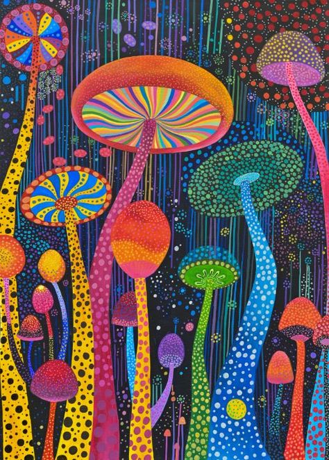 Psychedelic mushrooms 2 - Viktoriia Gladkova Hippie Mushroom Art, Psychadelic Mushroom, Vision Painting, Flower Pop Art, Zentangle Kunst, Kunst Inspo, Mushroom Paint, Paint Inspo, Apartment Walls