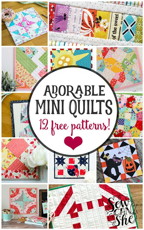 12 Adorable Mini Quilt Free Patterns Mini Quilts Miniatures, Mini Quilt Patterns Free, Miniature Quilts Patterns Free, Mini Quilts Patterns Free Wall Hangings, Mini Quilts Patterns Free, Free Mini Quilt Patterns, Free Quilt Block Patterns, Small Quilt Projects, Projek Menjahit