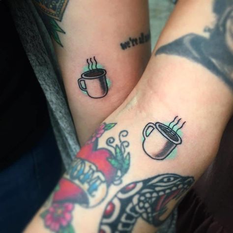 Coffee Lovers Best Friend Tattoos Doe Tattoo, Friend Tattoos Small, Sloth Tattoo, Tattoo Off, Small Tattoo Placement, Bestie Tattoo, Coffee Tattoos, Perfect Tattoo, Bff Tattoos