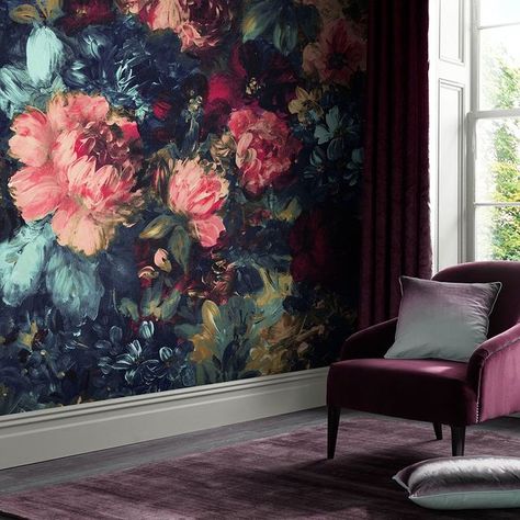 Graham & Brown on Instagram: “Bursting with life, this moody floral mural is not only on trend but can also be used in any room in your home to bring a sense of drama…” Carbon Neutral, Wall Mural, Fall In Love, Wall Murals, Bespoke, In Love, Mural, Wall, Design