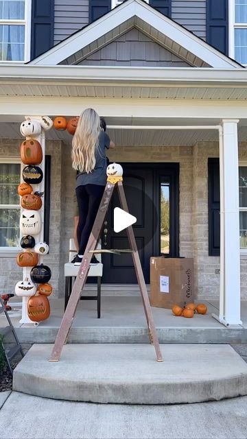 Pvc Pumpkin, Pumpkin Porch Decorations, Pumpkin Arch, Fall Pumpkins Painting, Macy Blackwell, Fall Garlands, Light Up Pumpkins, Porch Pumpkins, Pumpkin Garland