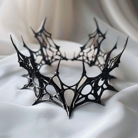 Aliberk Senbas on Instagram: "ARACHNID REGALIA - Drape yourself in the elegance of the Arachnid Regalia. 🕷️👑 Embrace the allure of the spider's realm, where beauty and power intertwine in a delicate dance. Let each thread of this regal crown weave tales of mystique and grace as you reign over realms both seen and unseen. #ArachnidRegalia #spiderqueen  FORM IS INFINITE ♾  #formzee #fashion #design #future #futuristicart #neogothic #gothic #mysterious #organic #organicdesign #futuristic #dark #beautiful #style #artist #art #fashiondesigner #instafashion #midjourney #ai #dalle3 #stablediffusion #clothing #fashionstyle #designerfashion" Demon Crown Queens, Gothic Crown Diy, Crown Dark Aesthetic, Spider Crown, Crown Sculpture, Spider Fashion, Goth Crown, Gothic Crown, Spider Queen