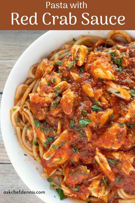 Pasta with Red Crab Sauce is one of my guilty pleasures. This deliciously decadent seafood sauce is easy to make and is guaranteed to impress the seafood lover at your dinner table. Crab Sauce For Pasta, Creamy Crab Sauce, Crab Meat Pasta, Crab Pasta Recipes, Crab Spaghetti, Crab Sauce, Red Clam Sauce, Pasta Calories, Red Sauce Recipe