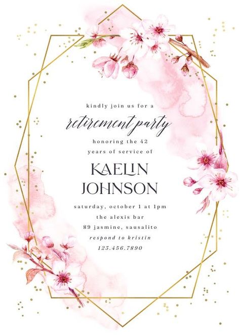 Floral Sakura - Retirement & Farewell Party Invitation Template | Greetings Island Retirement Invitation Card, Farewell Invitation Card, Farewell Invitation, Farewell Party Invitations, Retirement Party Invitation, Online Invitation Card, Retirement Invitation Template, Retirement Invitation, Retirement Invitations