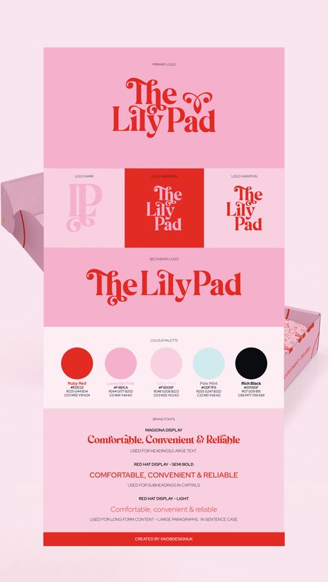 Pink and red feminine branding, female brand, pink brand, pink and red colour palette, logo design, type hierarchy, font inspo Red And Pink Brand Identity, Red And Pink Graphic Design, Elegant Pink Color Palette, Pink Advertising Design, Pink Logo Ideas, Colour Palette For Branding, Pink And Red Packaging, Red And Pink Colour Palette, Pink Red Palette