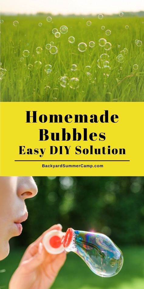 Mix up a batch of homemade bubbles solution with a quick and easy backyard play recipe for kids - no glycerin needed. Bubble Solution Recipe, Homemade Bubble Solution, Bubble Recipe, Bubble Mix, How To Make Bubbles, Bubble Solution, Homemade Bubbles, Backyard Summer, Recipe For Kids