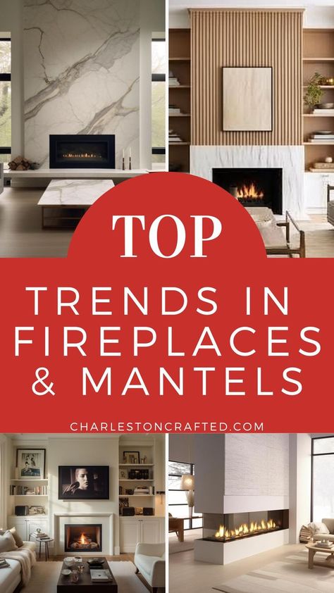 Want to update your fireplace? Here are the top fireplace trends – big and small – to inspire your next renovation project! French Tile Fireplace Surround, Modern Gas Fireplace Surrounds, Gas Fireplace With Mantle And Tv, How To Redo Fireplace Mantle, Fireplace Without Hearth Ideas, Simple Gas Fireplace Surround, Modern Craftsman Gas Fireplace, New Home Fireplace Ideas, Fireplace And Backsplash Match