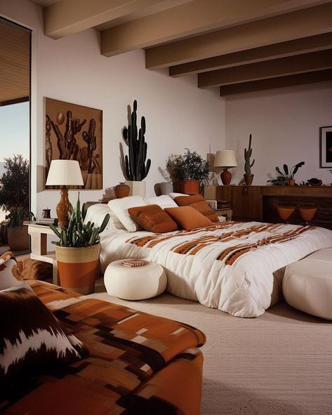 70s Western Decor, Arizona Aesthetic Home, Colorful Cozy Bedroom, 70s Room Ideas, Vintage Western Bedroom, Western Aesthetic Bedroom, 70s Western Aesthetic, Modern 70s Decor, Modern 70s Home