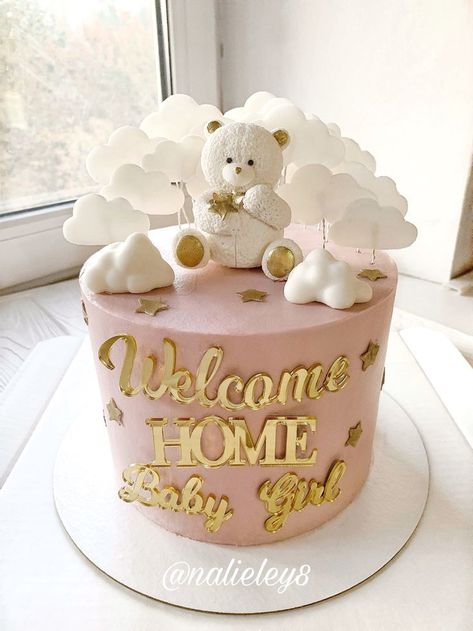 Cake For Welcome Home, New Baby Cakes Girl, Cake For Newborn Baby Girl, Welcome Baby Girl Cake Ideas, Welcome Home Baby Girl Decorations Decor, Welcome Baby Girl Decoration Ideas, Welcome Home Cake Ideas, Welcome Home Baby Cake, Baby Welcome Cake