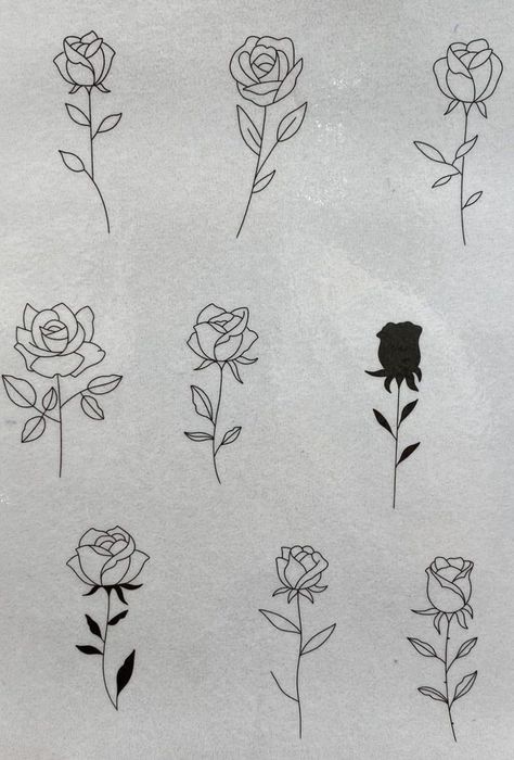 Small Black And White Rose Tattoo, Rose Tattoo Flash Sheet, Minimalist Tattoo Floral, Flash Rose Tattoo, Geometric Flash Tattoo, Rose Flash Sheet, Apprentice Tattoo Flash, Wedding Flash Tattoo, Tiny Tattoo Flash Sheet