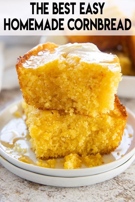 Best Cornbread Recipe is a super easy homemade cornbread that is tender, buttery, and moist.  Serve it with butter, honey, and syrup or your favorite soups and stews! Sweet Cornbread Recipe, Easy Homemade Cornbread, Best Cornbread, Jiffy Cornbread Recipes, Best Cornbread Recipe, Cornbread Recipe Sweet, Moist Cornbread, Mango Salat, Jiffy Cornbread Mix