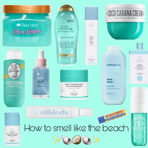 #beach #drunkelephant #treehut #sugarscrub #scrub #preppy #smells #thatgirl Blue Shower Routine, Summer Shower Products, Blue Lagoon Tree Hut, How To Smell Like Ocean, Fruity Scent Combos, How To Smell Like The Beach, Beach Nails Blue, Smell Like The Ocean, Summer Hygiene