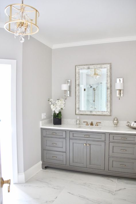 Grey Marble Bathroom, Bathroom Grey, White Marble Bathrooms, Restroom Decor, Gray Cabinets, Master Bath Remodel, Bathroom Remodel Designs, Bathroom Remodel Shower, Upstairs Bathrooms