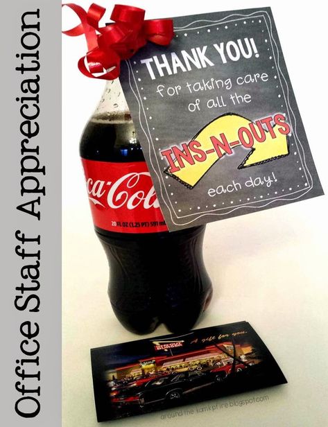 Office Staff Appreciation printable gift tags to use with or without an In-N-Out Burger gift card. Staff Awards, Appreciation Message, Appreciation Printable, Volunteer Gifts, Free Printable Tags, Staff Gifts, Second Grade Teacher, Office Staff, Staff Appreciation