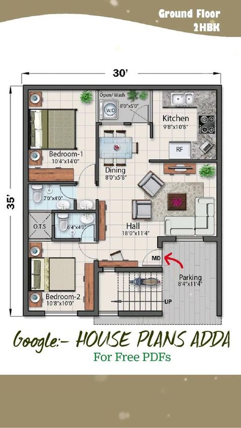 For more Free House Plans Idea Follow Us/Support Us on  • Facebook  • Google Us  • Instagram  • Telegram  • ALL THE BEST FOR YOUR DREAM HOUSE🏠👍 2bhk Plan, Smart House Plans, 30x50 House Plans, 20x40 House Plans, 30x40 House Plans, 2bhk House Plan, Pelan Rumah, Indian House Plans, Little House Plans