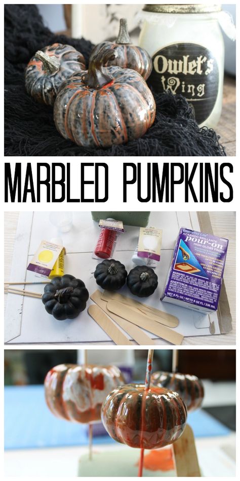 These marbled resin pumpkins are easy to make and perfect for your Halloween and fall decor!  Choose the colors you love and just pour!  via @resincraftsblog Marbled Pumpkins, Resin Pumpkin, Pumpkins Diy, Halloween Resin, Marbled Resin, Thanksgiving Projects, Kid Friendly Halloween, Halloween And Fall, Diy Marble