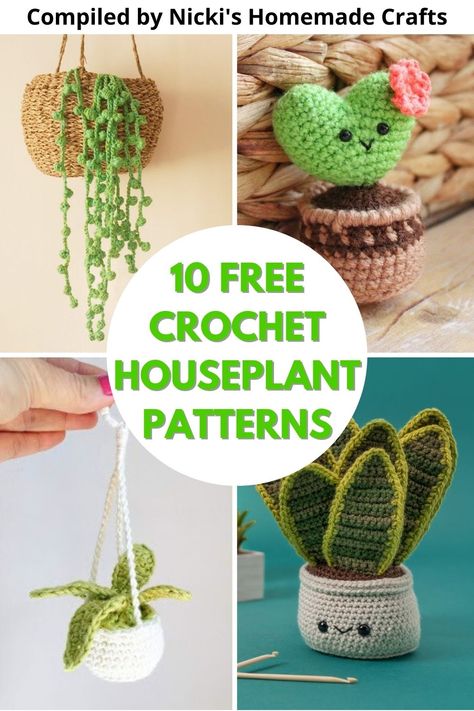 This is a compilation of 10 free crochet houseplant patterns. Decorate your space with these lovely plants that will live forever. Crochet Patterns Succulents, Diy Crochet Plants, Hanging Plants Crochet Pattern Free, Crochet Plant Vines Free Pattern, Crochet Pot Plants Free Pattern, Easy Crochet Plant Pattern Free, Crochet Cactus In Pot Free Pattern, Crochet Projects Plants, Crochet Plant Mirror Hanger