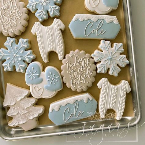 Winter Baby Shower Cookies, Cole Baby, Gender Reveal Cookies, Boy Gender Reveal, Winter Wonderland Baby Shower, Snowflake Cookies, Winter Woodland, Baby Cookies, Bakery Shop