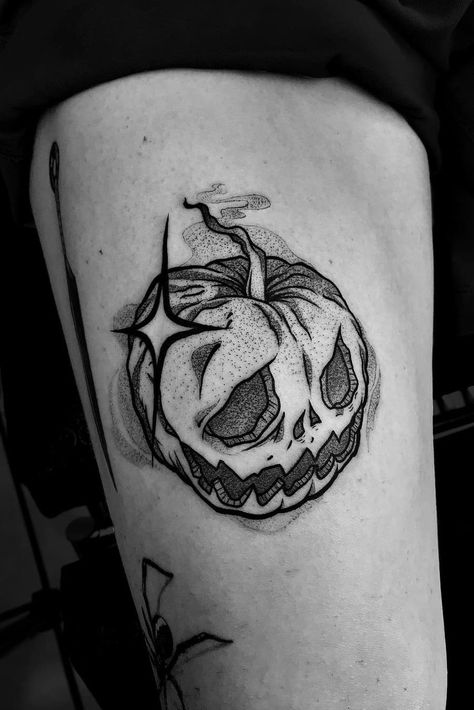 Pumpkin Tattoo, Web Tattoo, Saved Tattoo, Epic Tattoo, Theme Tattoo, Creepy Tattoos, Spooky Tattoos, Halloween Tattoo, Tattoo Cover