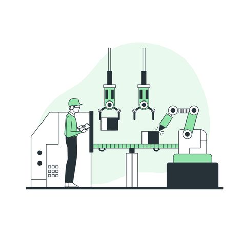 Manufacturing Jobs Drawing, Production Line Illustration, Conveyer Belt Illustration, Factory Illustration Industrial, Automation Illustration, Manufacturing Factory Design, Factory Drawing, Industrial Illustration, Industry Illustration