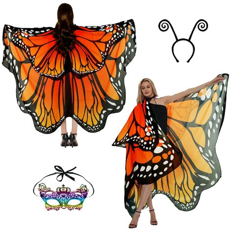 Butterfly Wing Cape, Pink Cowgirl Costume, Wing Cape, Monarch Butterfly Costume, Halloween Butterfly, Antenna Headband, Butterfly Halloween Costume, Pixie Costume, Butterfly Wings Costume