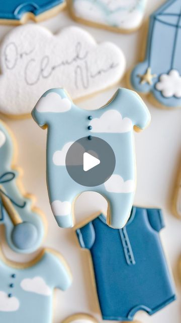 Katie | Los Angeles Custom Cookies on Instagram: "The sweetest onesie🥹☁️⁠ .⁠ .⁠ .⁠ #oncloudninecookies #oncloudnine #oncloudninetheme  #babyshowercookies #babyshowercookieset #babyboycookies #losangelescookies #sugarcookie #sugarcookiedecorating #sugarcookiesofinstagram #customsugarcookies #thesweetpeacookieco #satisfyingvideos #cookievideo #glendalecookies #glendaleca" Baby Onesie Cookies Decorated, Baby Boy Cookies Decorated, Cloud Sugar Cookies, Baby Boy Cookies, Onesie Cookies, Royal Iced Cookies, Cookie Videos, Decorating Videos, Cupcake Icing