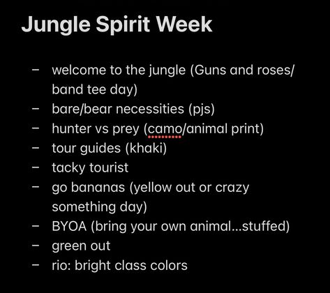 #spirit #spiritweek #student #highschool #highschoolstudent #spiritday #spiritideas #stugo #stuco #studentgovernment #studentcouncil #jungle #ideas #inspo Student Government Ideas Activities, Stuco Aesthetic, Student Council Fundraising Ideas High School, Unique Spirit Week Ideas, School Spirit Week Ideas Highschool, Spirit Week Themes Highschool, Spirit Days Ideas Highschool, Student Council Ideas High School, School Fundraising Ideas Highschool