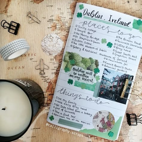 Which city would like to visit? I'm hoping to post weekly pictures from my travel bucket list journal because I'm actual super pleased with how some of them are turning out. #Dublin #traveljournal #wishlist #placesinuk #placestovisit #ireland #irelandtravel #irelandtravelguide #dublinaesthetics #traveljournalaesthetic #mapaesthetic Ireland Travel Journal, Bff Journal, Ireland Engagement, Ireland Scrapbook, Ireland Aesthetic, Euro Travel, Maps Aesthetic, Celtic Fairy, List Journal