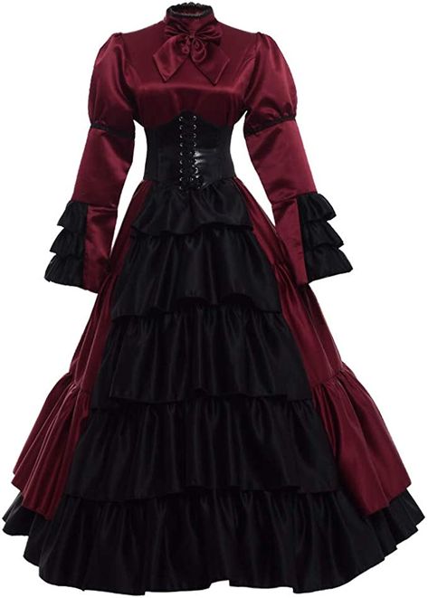 Amazon.com: GRACEART Women Gothic Victorian Rococo Dress Costumes Wine red XL : Clothing, Shoes & Jewelry Pioneer Woman Dress, Red Gothic Dress, Red Victorian Dress, Gothic Ball Gown, Black Victorian Dress, Gothic Victorian Dresses, Victorian Era Dresses, Rococo Dress, Hoop Dress