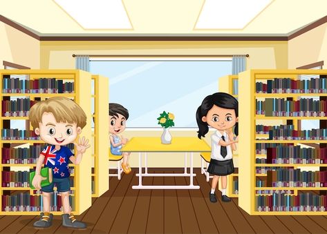 Library Scene, Library Clipart, School Facilities, Education Cartoon, School Cartoon, Happy Children, About School, Primary Education, Kindergarten Learning