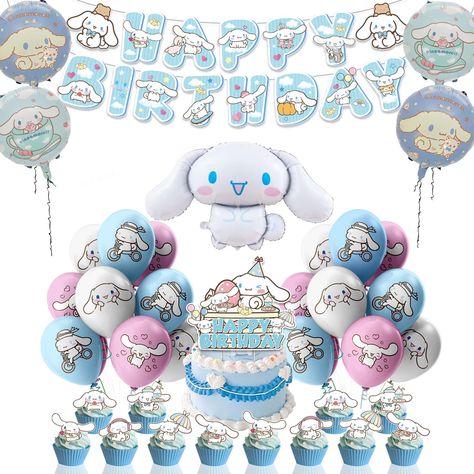 PRICES MAY VARY. 【🎉Cute Cartoon Birthday Party Decorations】Perfect party package for Cartoon/Anime lovers. There's plenty in the pack to fill a medium room up with decorations and the colours are lovely and bright. The pack includes the following items: 1 Happy Birthday banner, 12 cupcake toppers, 18 latex balloons, 5 foil balloons, 1 Happy Birthday cake topper. 【🎉High quality Material】The Kawaii birthday decorations and balloons are made from environmentally friendly Paper and non toxic latex Sanrio Cinnamoroll Birthday Party, Cinnamoroll Birthday Party, Anime Cake Topper, Twin Birthday Themes, Birthday Wall Decoration, Kawaii Party, Cute Cartoon Anime, Kawaii Birthday, Cartoon Birthday